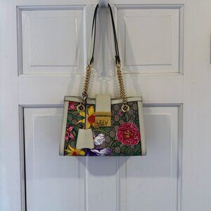 GUCCI Small GG Supreme Flora Padlock Shoulder Hand Bag
